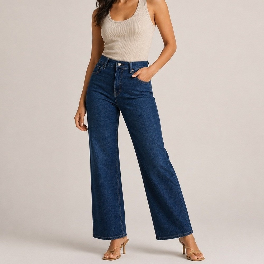 Quince Bella Stretch Relaxed Straight Jeans Denim Date Stormy Blue 29 Reg NWOT